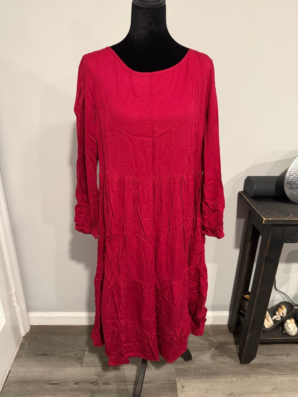 Women's Crimson Long Sleeve Tiered Dress